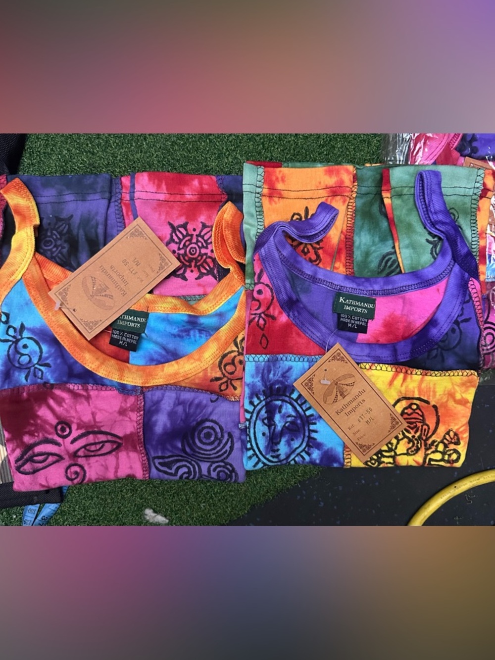 Kathmandu Patchwork Tie-Dye Handmade Painted Cotton Tank Top - Picture 8 of 8